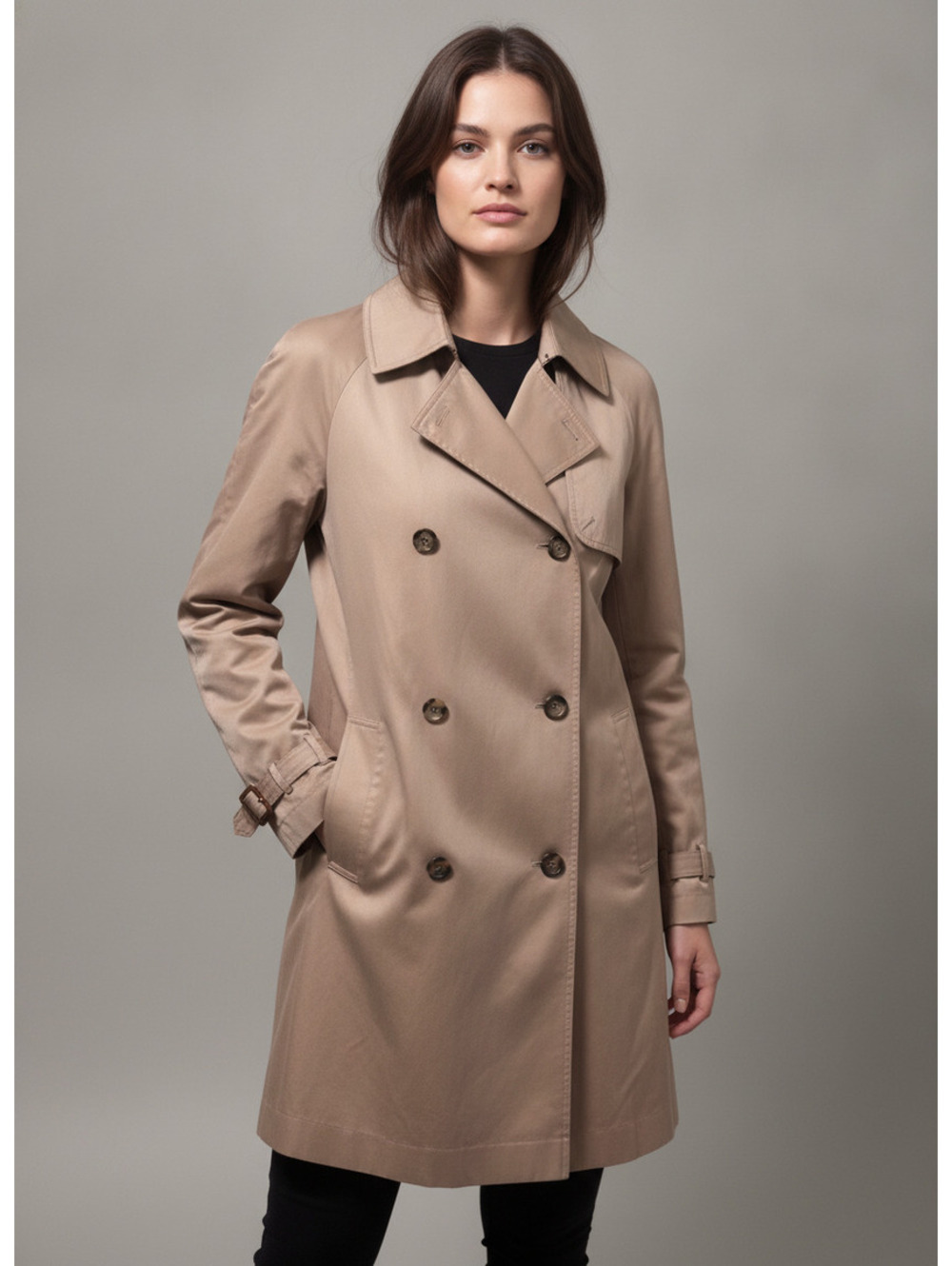 London Fog Sandringham Trench Coat Women M Regular Tan Double Breasted Beltless